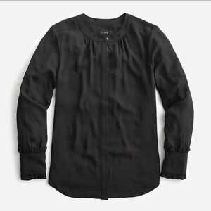 NWT J.Crew Drapey Band-Collar Shirt With Ruffle Cuffs AU278 Black Size XS